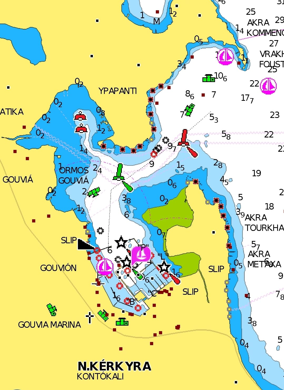 Carta nautica di Gouvia Marina, Corfù